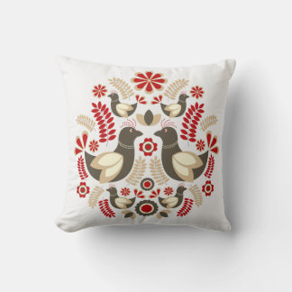 Coussin art populaire scandinave oiseau et fleurs nordique
