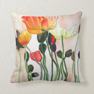 Coussin Art pour aquarelle de fleur de pavots oranges
