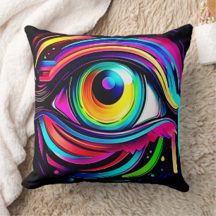 Coussin Art Psychédélique Vibrant de l'Œil