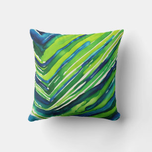 Coussin Art rayures vert néon et bleu foncé