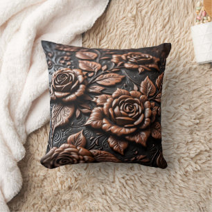 Coussin Art Rose en cuivre détaillé sur toile foncée