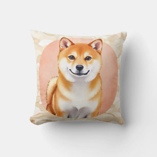 Coussin Art Shibas Inu Aquarelle Vague Japonaise