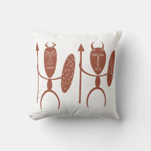 Coussin Art tribal abstrait contemporain de guerrier afric