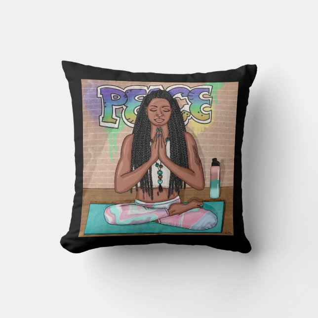 Coussin Art urbain | Jolie femme faisant la méditation (Recto)