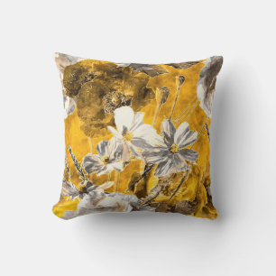 Coussin art vintage aquarelle monochrome floral transparen