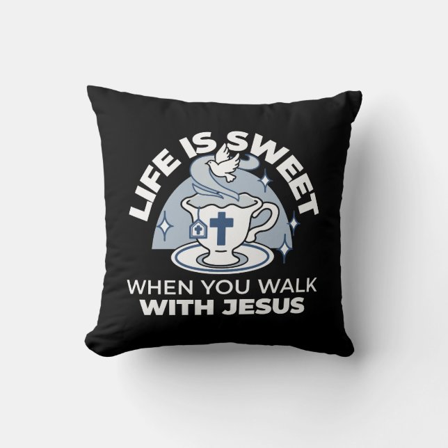 Coussin Art Vivant Fidèle - Teacup avec Croix et Dove (Recto)