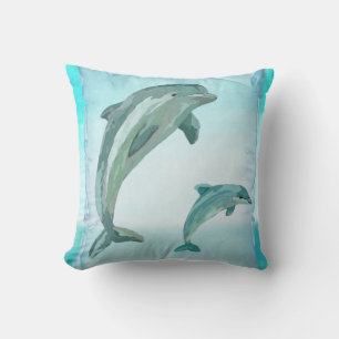 Coussin Art Watercolor des Dolphins de la plage