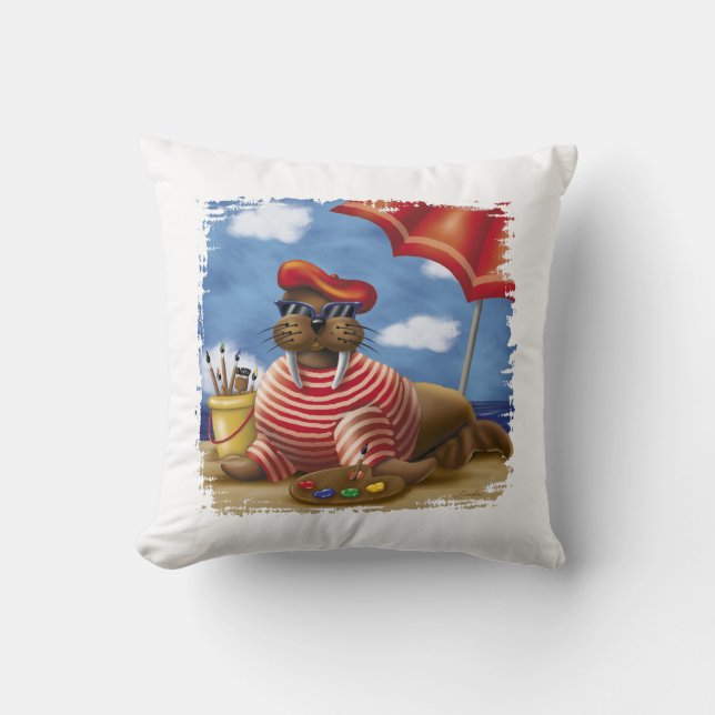 Coussin Artiste Français Morse – Scène de peinture amusant (Recto)