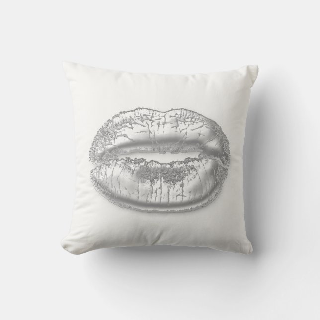 Coussin Artiste maquillage Gris Blanc Silver Kiss Lips (Recto)