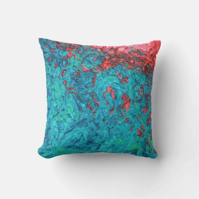 Coussin Artiste Neon Orange Turquoise Vert Acrylique Peint (Recto)