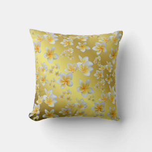 Coussin asiatique, jaune, blanc, floraison, lumineux, or, 