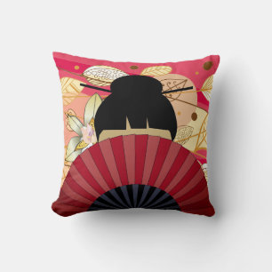 Coussin Asie Dame & ventilateur Automne Feuilles d'automne