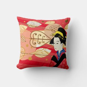 Coussin Asie Dame & ventilateur Automne Feuilles d'automne