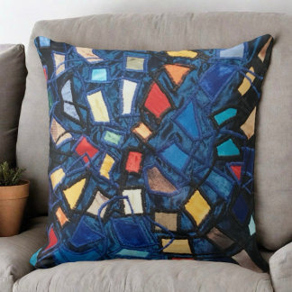 Coussin Aspect de verre coloré bleu abstrait