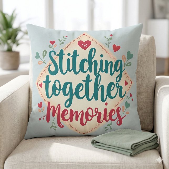 Coussin Assembler les souvenirs - Art de broderie (Stitching Together Memories Embroidery Art Throw Pillow Mockup A)