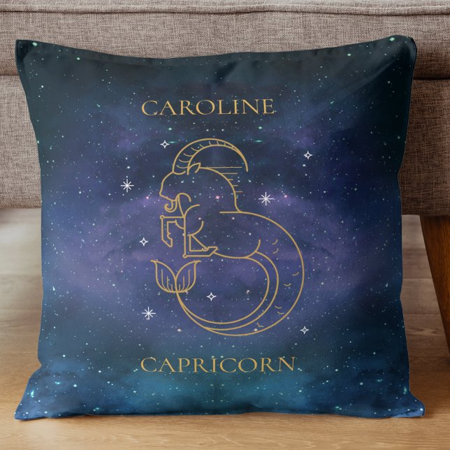 Coussin Astrological Capricorn Zodiac Signet Nom Cadeau (Astrological Capricorn Zodiac Sign Name Gift Throw Pillow)