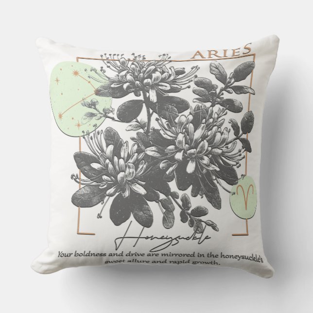 Coussin Astrologie/Aries SIGNE Zodiaque Fleur Honeysuckie (Recto)
