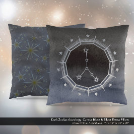 Coussin Astrologie Zodiaque foncée : Cancer Noir & Argent