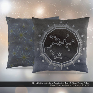 Coussin Astrologie Zodiaque foncée : Sagittaire Noir & Arg
