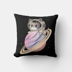 Coussin Astronaut de chat spatial avec planète Saturne