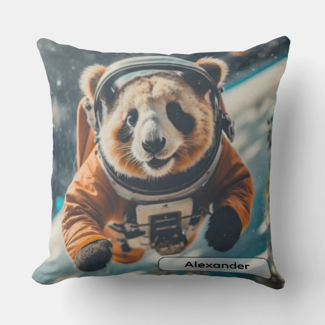 Coussin Astronaut Panda in Space Surreal Animal Nursery (Recto)