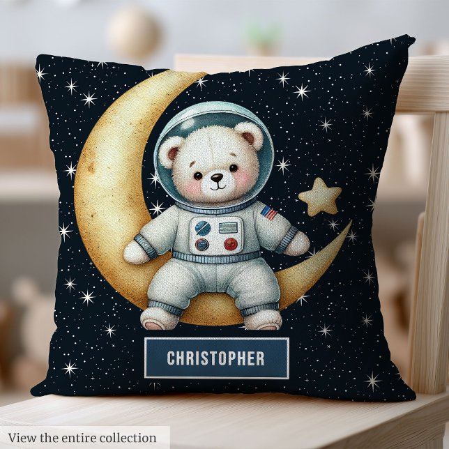 Coussin astronaute bébé garçon avec Teddy personna (Baby Boy Astronaut Pillow with Personalized Teddy Bear)
