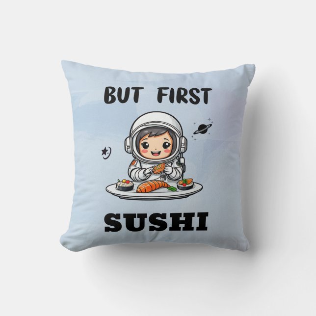 Coussin Astronaute mangeant du Sushi (Recto)