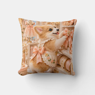 Coussin Atelier Floral de Ruban de Corgi aux Pêches