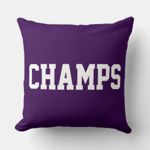 Coussin Athlétique Sportif CHAMPS Texte Blanc Sur Violet F