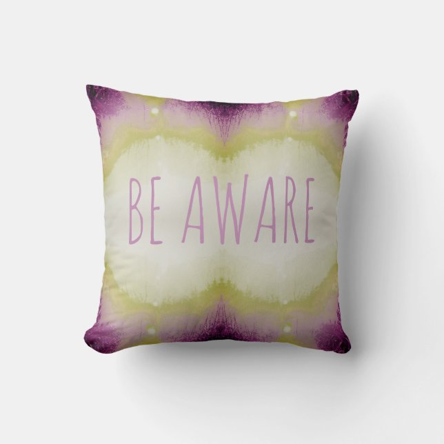 Coussin "Attention" en Fuschia Jaune Aquarelle Beige Look (Recto)