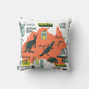 Coussin Attractions australiennes dessinées à la main, bil
