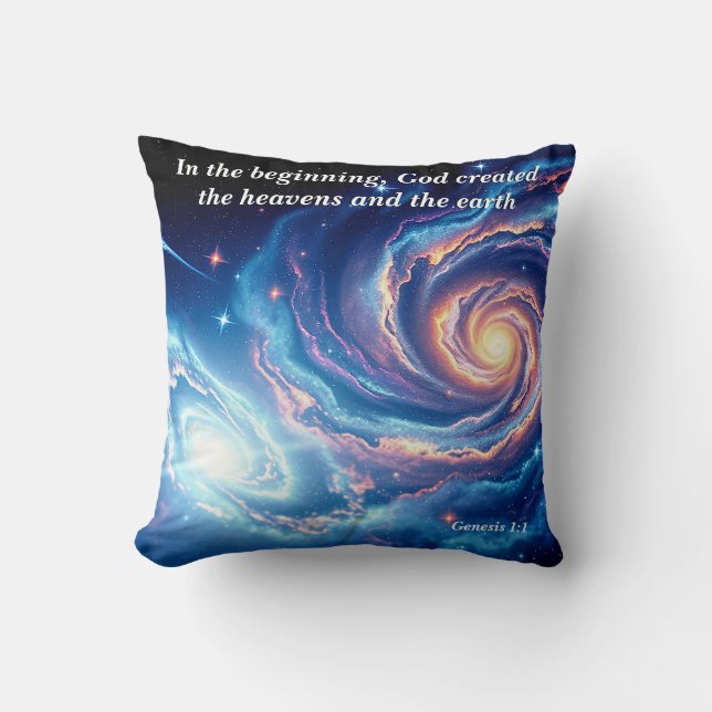 Coussin Au début, Dieu et Verse de création (Recto)