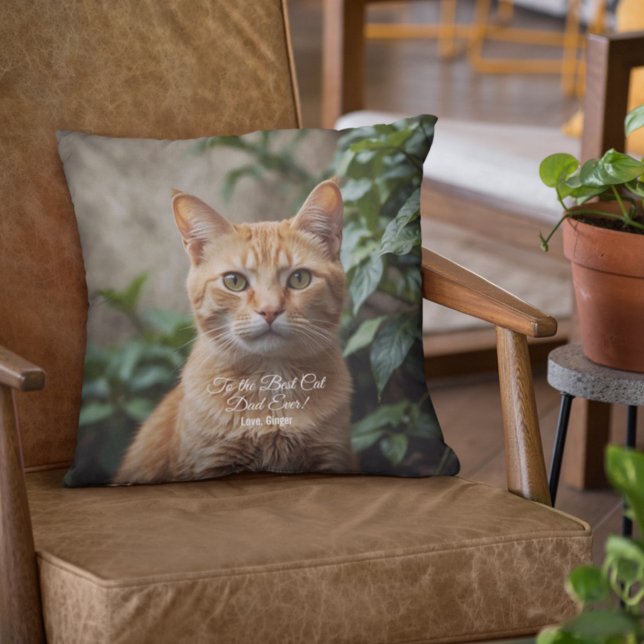 Coussin Au meilleur chat papa jamais photo personnalisée (Créateur téléchargé)