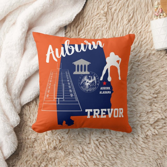 Coussin Auburn Alabama Navy et Orange football (Couverture)