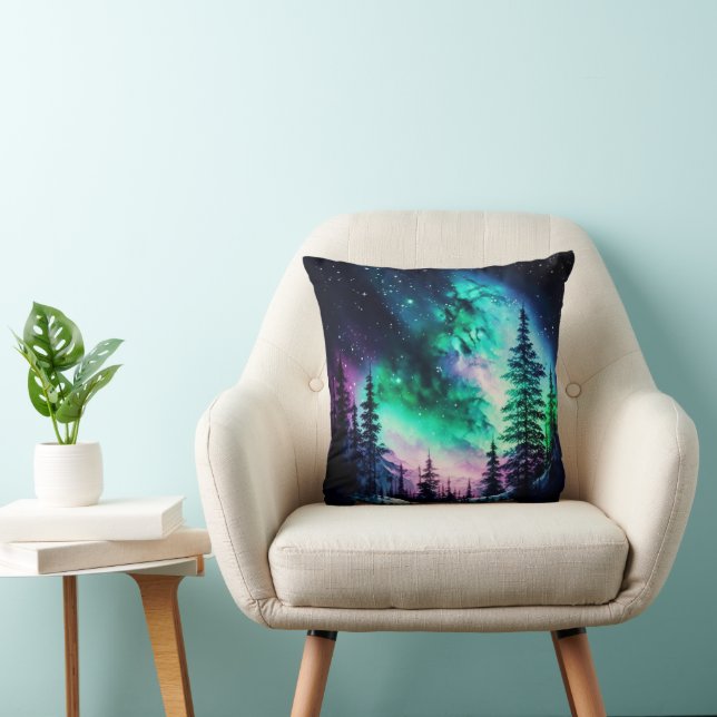 Coussin Aurora céleste boréale Lumières nord vives (Chaise)
