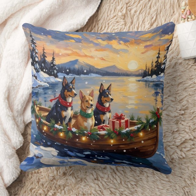 Coussin Australian Kelpie Christmas Boat Holiday (Couverture)