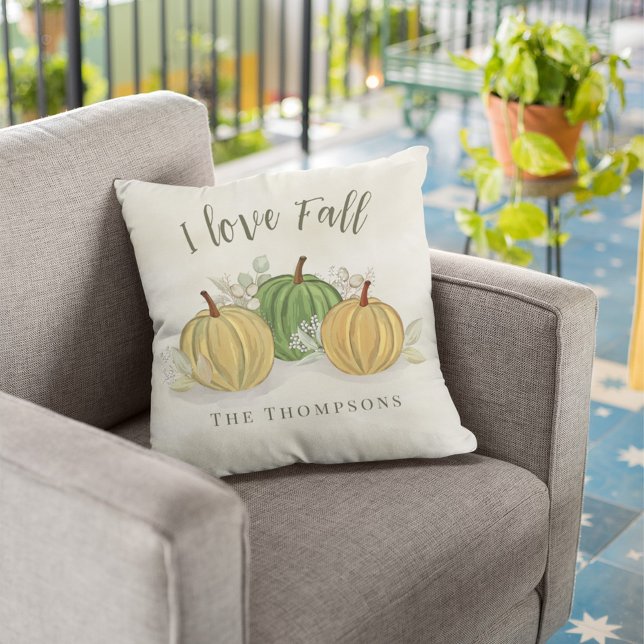 Coussin Automne Aquarelle Gourdes Automne Feuilles Personn (Fall autumn pumpkin gourds personalized throw pillow. )