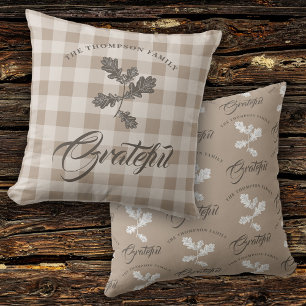 Coussin Automne Automne Gratitude Nom de famille Taupe Pla