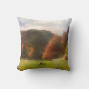 Coussin Automne Avec Mountain Fox Et Haystack Aquarelle