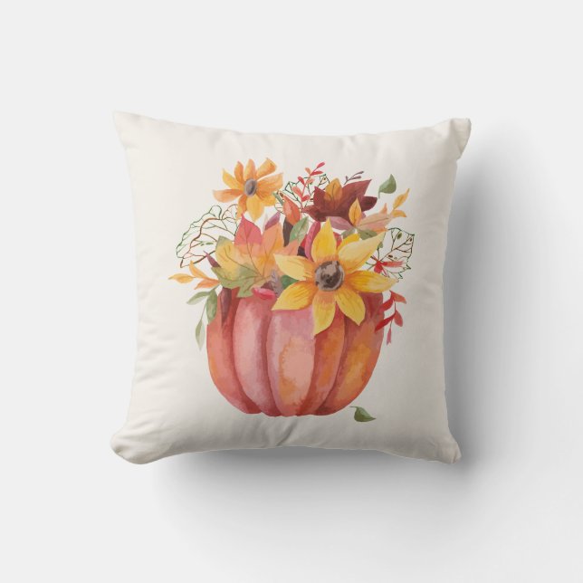 Coussin Automne Boho Citrouille d'aquarelle automne (Recto)