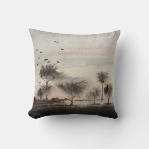 Coussin automne boisé rustique Coucher de soleil