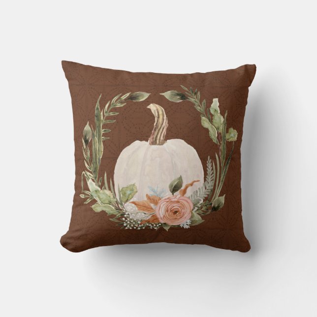 Coussin Automne Citrouille Automne Peach Rust Floral Moss  (Recto)