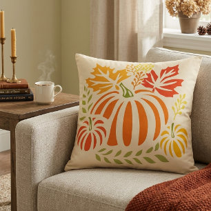 Coussin Automne Citrouille Et Feuilles Tombantes 