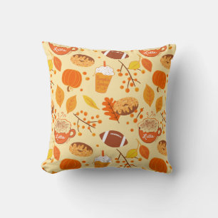 Coussin Automne Feuilles Football et Citrouille Motif épic