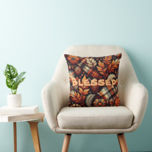 Coussin Automne Plaid Feuilles Orange Black Motif