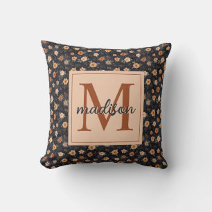 Coussin Automne Sombre Moody Terracotta Floral Monogramme 