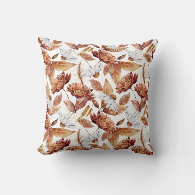 Coussin Automne Terra Cotta rouille Feuilles Fleurs Motif (Recto)