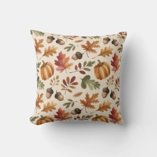 Coussin Automne Terre Orange Aquarelle Citrouille Feuille