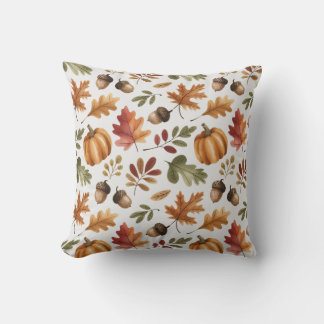 Coussin Automne Terre Orange Aquarelle Citrouille Feuille