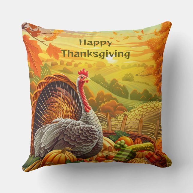 Coussin Automne Turquie Citrouilles Thanksgiving Thanksgiv (Verso)